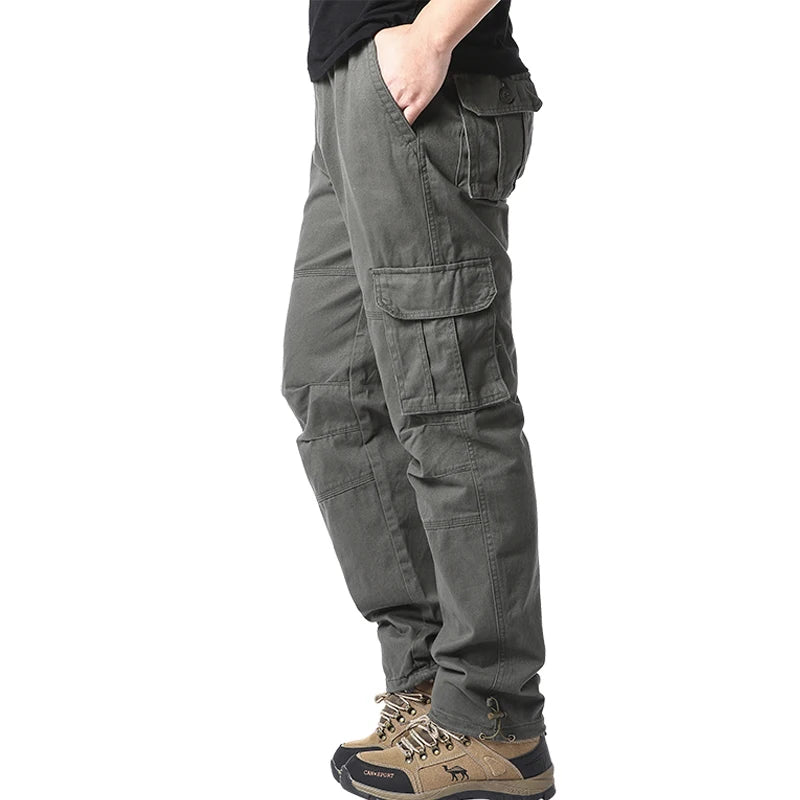 Large Pocket Loose Overalls Men's Outdoor Sports Jogging Tactical Pants Elastic Waist Pure Cotton Casual Work Pants SuperFye MST Army green / XL 70-80kg SuperFye