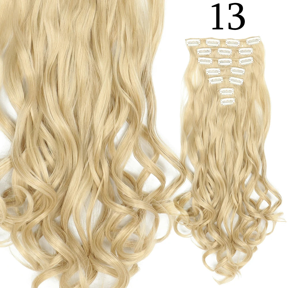 24Inchs 16 Clips in Hair Extensions Long Straight Hairstyle Synthetic Blonde Black Hairpieces Heat Resistant False Hair SuperFye 13 / 24inches SuperFye