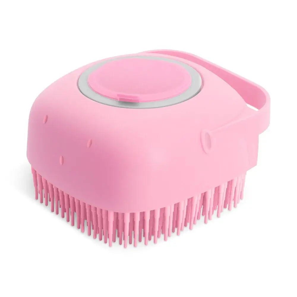 Pet Dog Shampoo Brush 2.7oz 80ml Cat Massage Comb Grooming Scrubber for Bathing Short Hair Soft Silicone Rubber SuperFye pink SuperFye