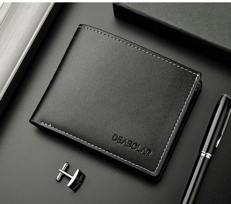 Pu Leather Men Short Wallet Thin Style Folding Young Men Credit Card Holder Wallet SuperFye Black SuperFye