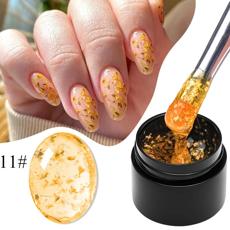 MEET ACROSS 5ml Pink Dried Flower Gel Nail Polish Natural Flower Fairy Nail Art Gel Soak Off UV LED Painting Varnishes For Nails SuperFye K0266 SuperFye