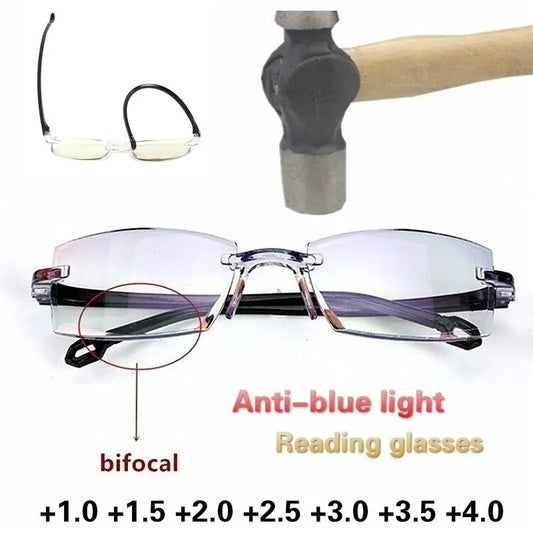 2 Pair New Men Women Rimless Reading Glasses Anti Blue Light Bifocal Far Near Magnification Eyewear Presbyopic Glasses +150 +200 SuperFye 2 pairs / +350 SuperFye