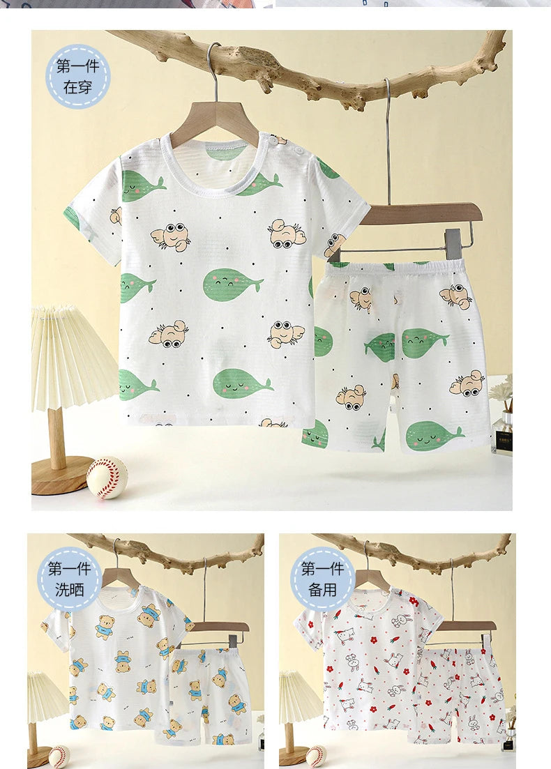 Children's Clothing Summer Short Sleeve Home Sleepwear Children Sets Kids Clothes Boy Girl T-shirt shorts Cotton Suit Baby SuperFye Style 8 / 12M SuperFye