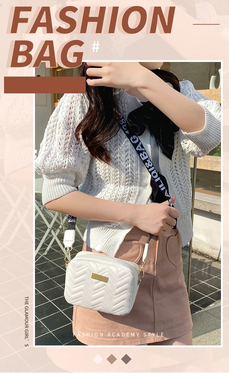 Wave Embroidery Square Bag Shoulder Strap With Printed Large Capacity Shoulder Crossbody Bag for Women SuperFye White SuperFye