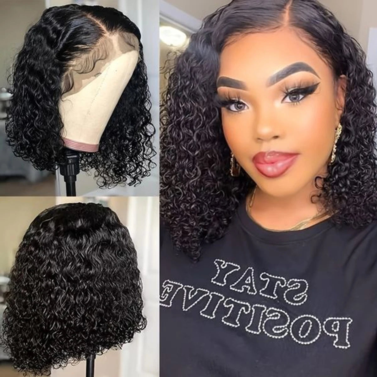 Deep Wave 180% Density Pre-Plucked Side Part Short Bob 13*4 Lace Frontal Brazilian Virgin Human Hair Wigs For Black Woman SuperFye 16inches / 13*4 / 180% SuperFye