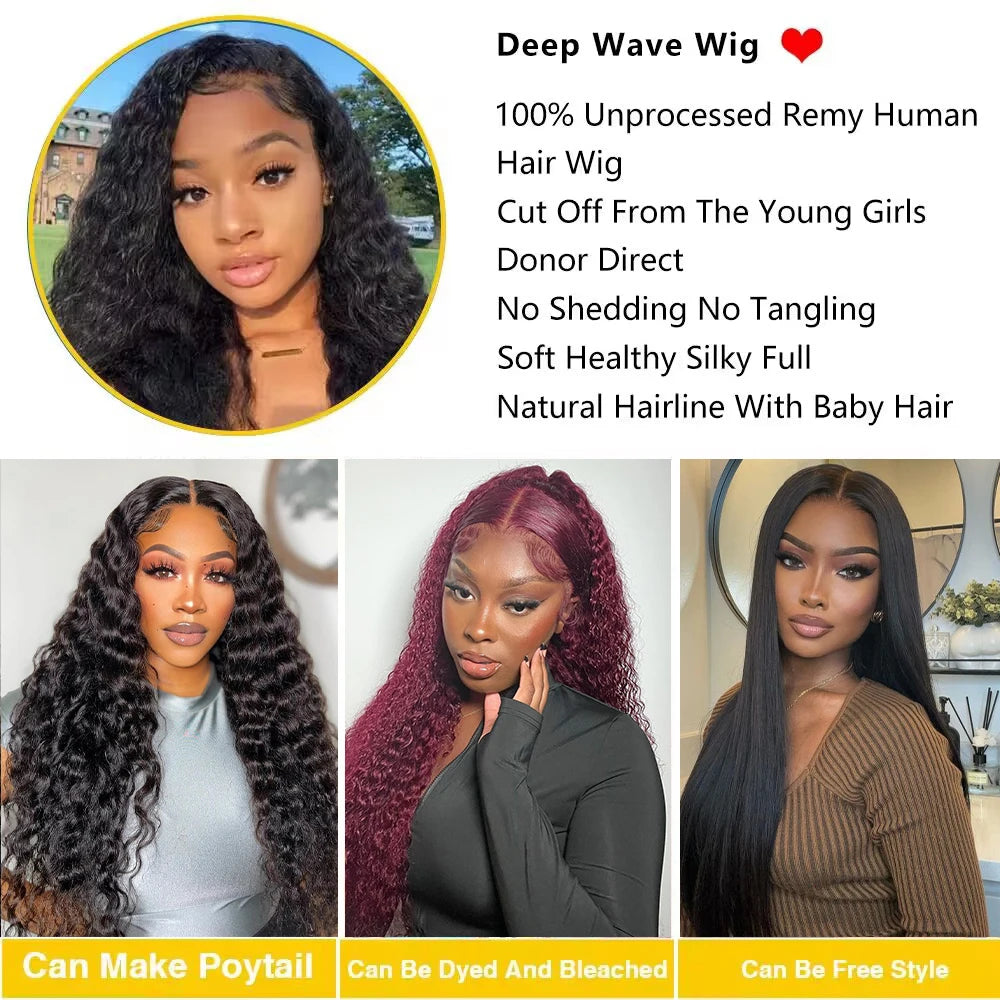 HD Transparent Deep Wave Frontal Wig 13x4/13x6 Curly Lace Front Human Hair Wigs For Women Wet And Wavy Water 5x5 Closure Wig SuperFye 13x6 HD Lace Wig / United States / 32inches|200 Density|3-5 Working Days SuperFye