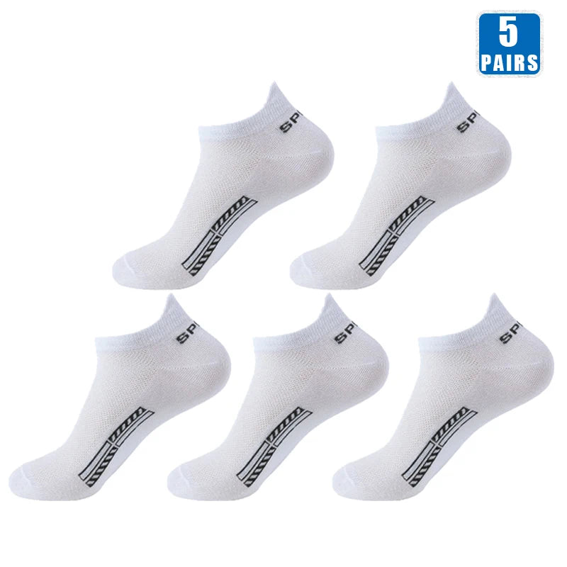 5 Pairs Cotton Short Socks for Male High Quality Women's Low-Cut Crew Ankle Sports Mesh Breathable Summer Casual Soft Men Sock SuperFye 5 Pairs White / EUR 38-42(US 6-10) SuperFye