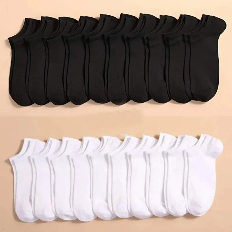 10 Pairs Unisex Casual Plain Color Boat Socks Thin Breathable Comfy Anti Odor Sweat-absorbing Low Cut Ankle Socks For Men Women SuperFye 10 White 10 Black / One Size SuperFye