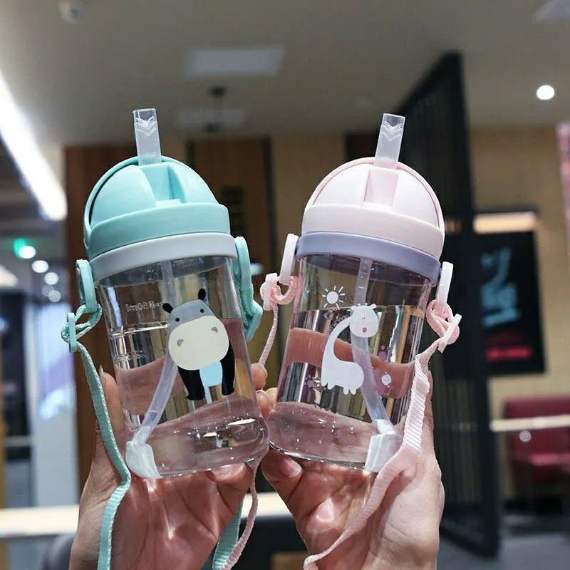 350ml Kids Drinking Cup Feeding Bottle With Straw Gravity Ball Wide Caliber Bottle SuperFye Pink SuperFye