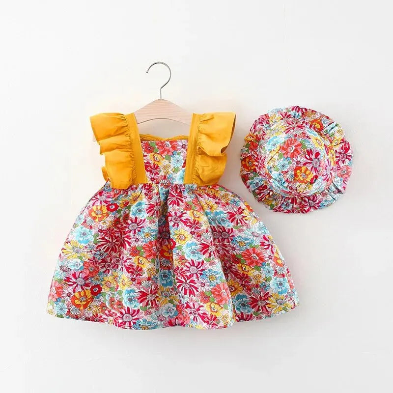 Summer New Girl Baby Strap Dress Fragmented Flower Children's Sleeveless Princess Dress 0-3 Year Old Newborn Comes with Hat SuperFye Red / 10(18-24m) SuperFye