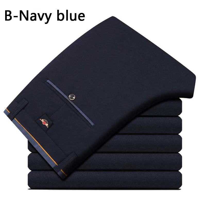 Men's Summer Fashion Business Casual Long Pants Suit Pants Male Elastic Straight Formal Trousers Plus Big Size28-40 SuperFye B-Navy / 31 SuperFye