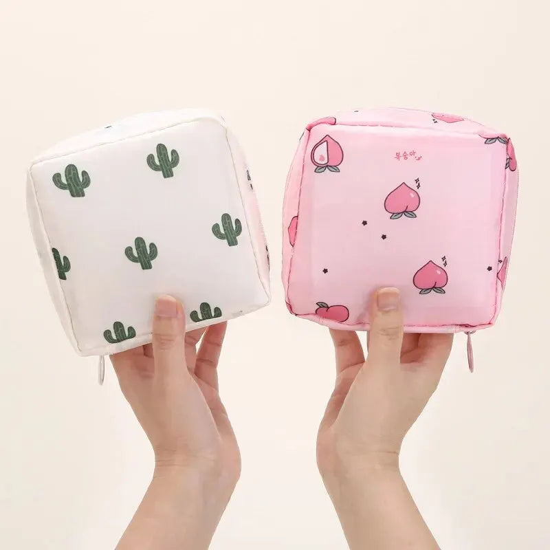 Women Sanitary Napkin Tampon Storage Bag Portable Waterproof Organizer Pouch Cartoon Pattern Sanitary Napkin Bag SuperFye Yellow Ice Cream SuperFye