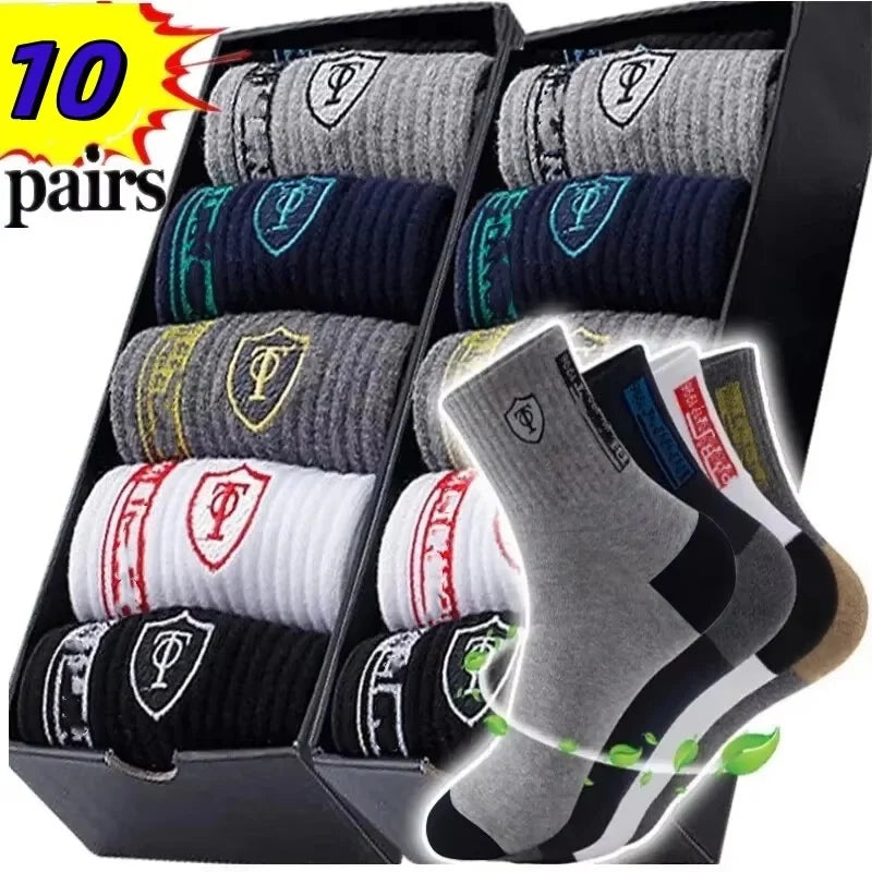 10 Pairs Breathable Cotton Sports Stockings Men Bamboo Fiber Autumn and Winter Men Socks Sweat Absorption Deodorant Business Sox SuperFye 10 pairs / Single code SuperFye