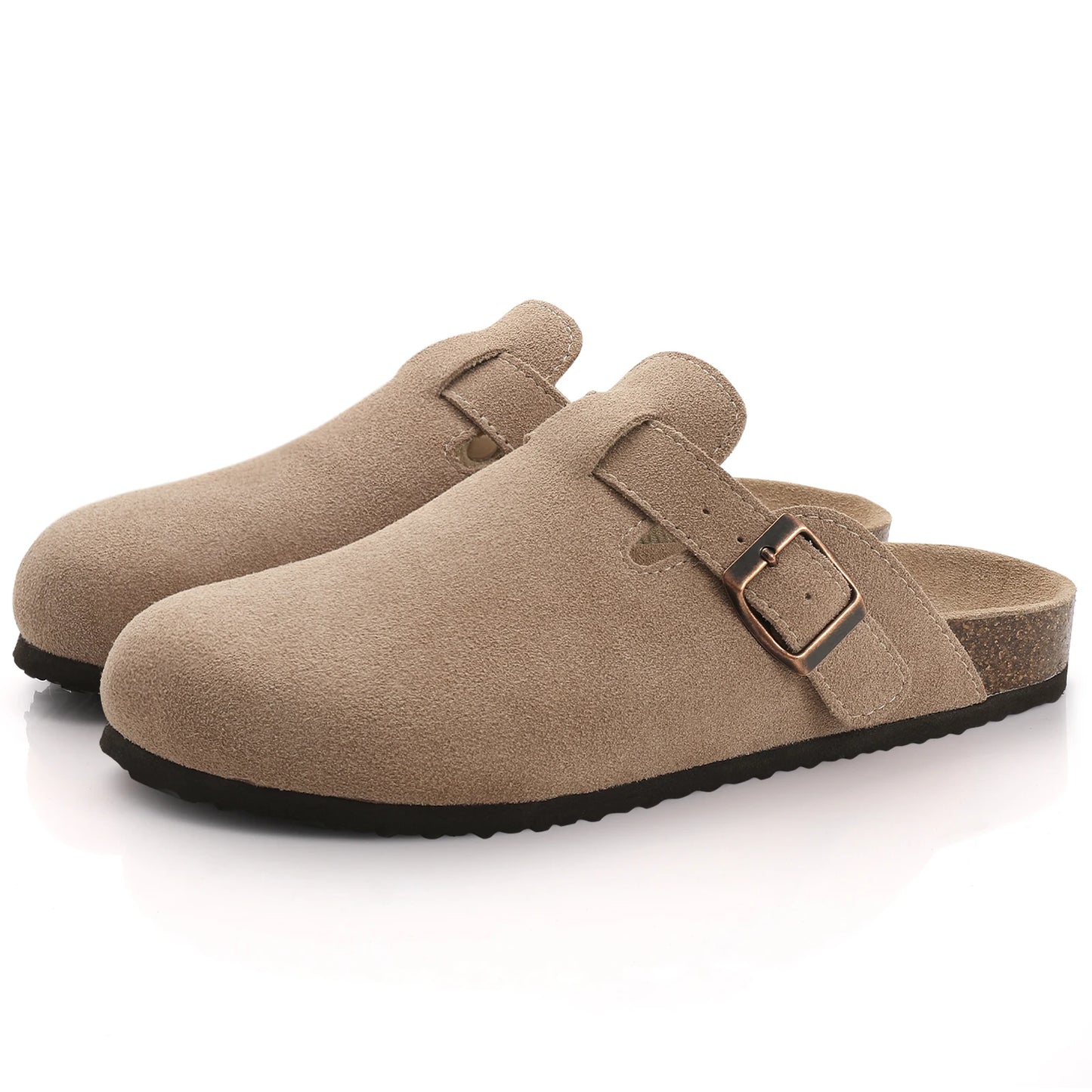 Shevalues Classic Cork Clogs Slippers Women Men Soft Footbed Suede Sandals With Arch Support Trendy Beach Slides Home Men Mules SuperFye cow suede-Apricot / 37 SuperFye