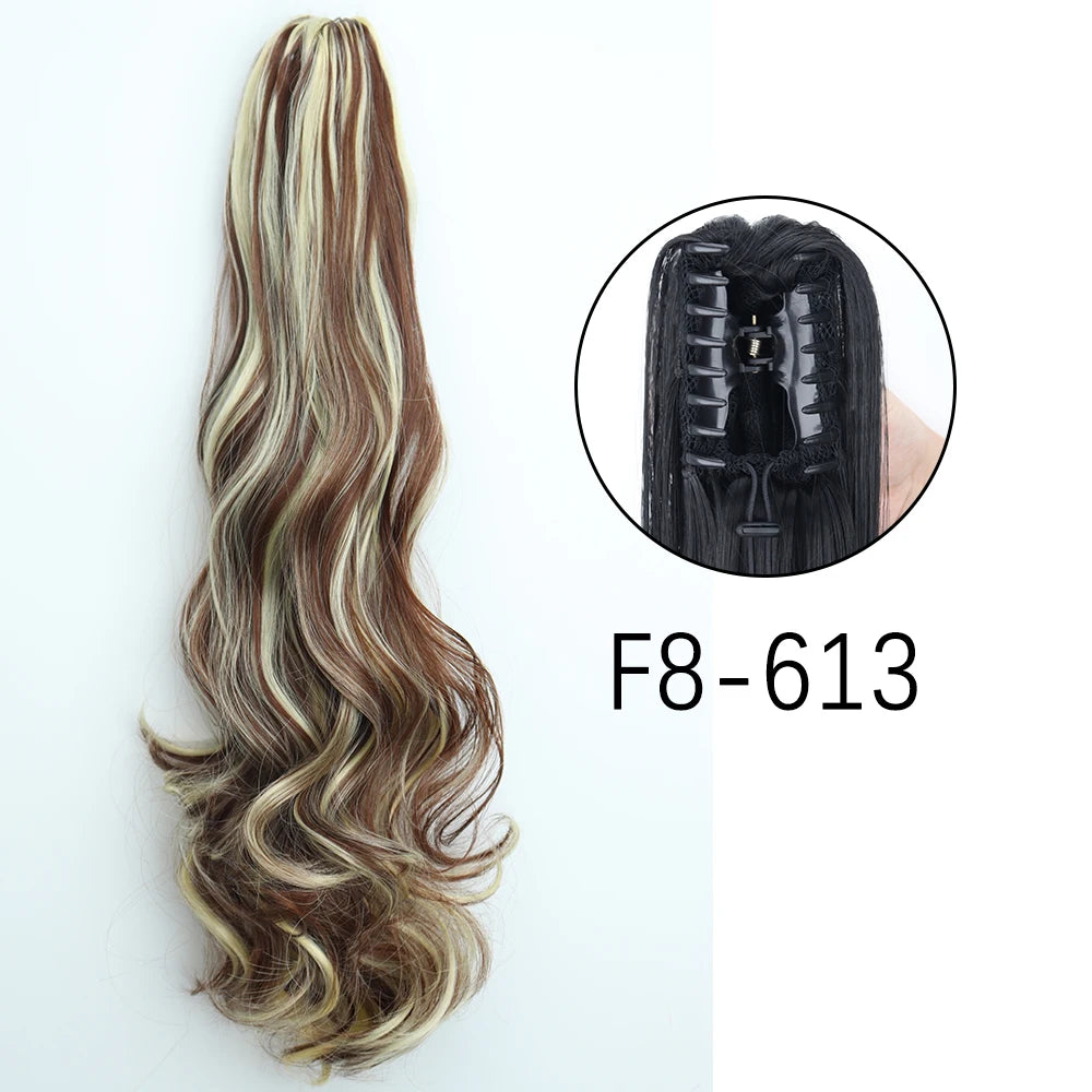 Synthetic Long Straight Claw Clip On Ponytail Hair Extensions 24Inch Heat Resistant Pony Tail Hair piece For Women Daily Party SuperFye W-F8-613 / CHINA / 24inches-60cm SuperFye