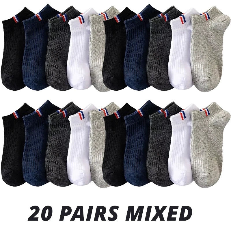 5/10/20 Pairs Of Thin Summer Blending Boat Socks Plain Color Mens Casual Socks Breathable Sweat Absorbing Calibration Socks SuperFye 20 Pairs Mixed Color / ONE SIZE 38-43 SuperFye