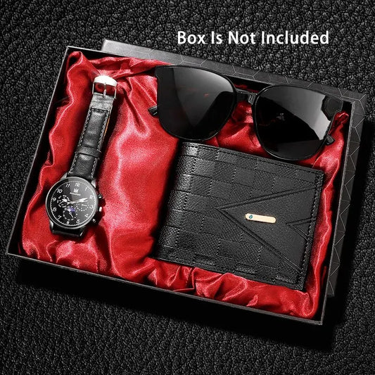 Fashion Mens Watches Wallet Glasses For Men Retro Black Bussiness Quartz Watch Male Casual Watch Relogio Masculino SuperFye Black SuperFye