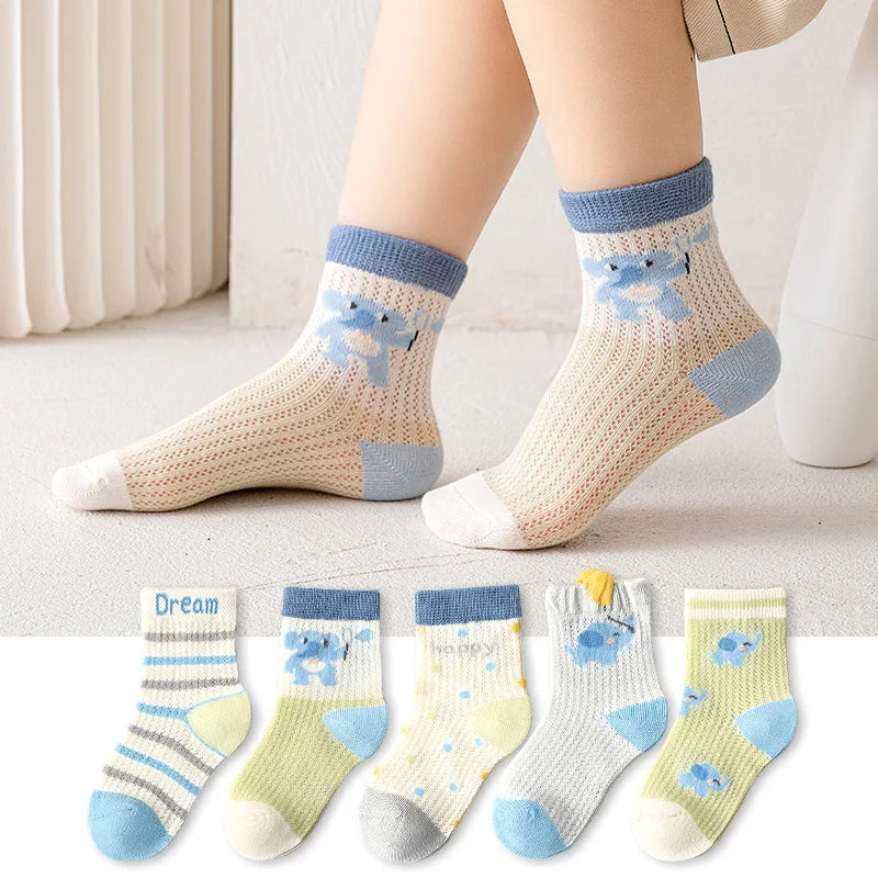 5 Pairs/Lot Children Socks Boy Girl Baby Fashion Cotton Solid Wild Soft Cozy Breathable For 1-12Y Summer Kids Casual Mesh Socks SuperFye F19902 / 9-12Years (XL) SuperFye