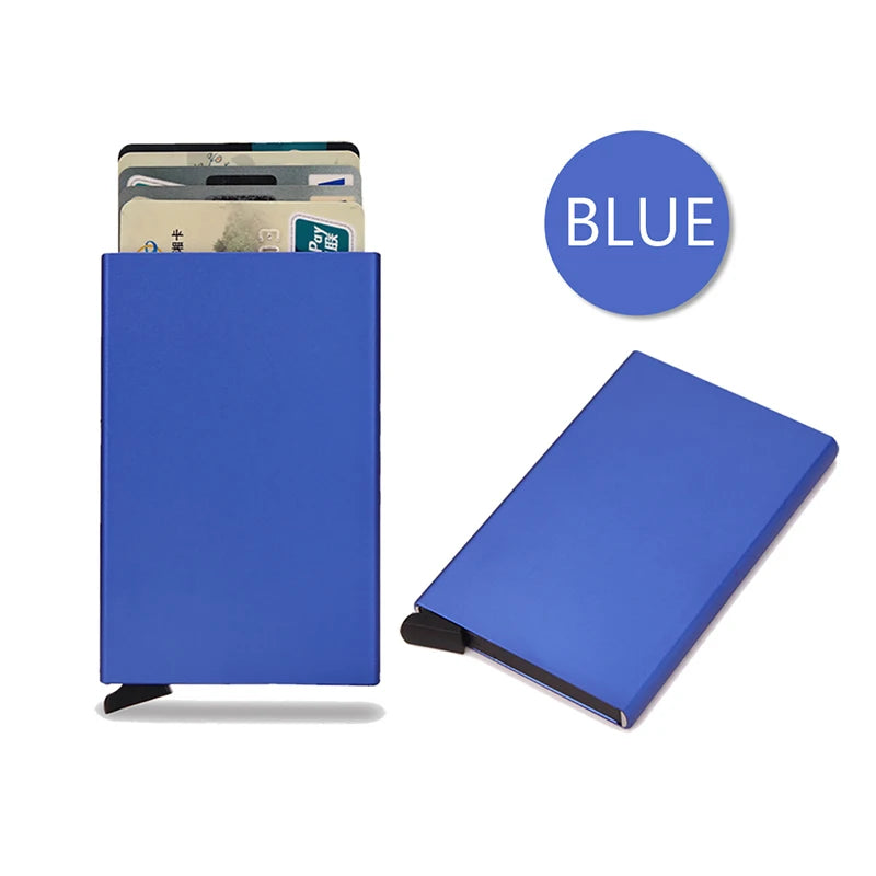 Rfid Smart Wallet Card Holder Metal Thin Slim Men Women Wallets Pop Up Minimalist Wallet Small Black Purse Vallet Walets for Men SuperFye Blue SuperFye