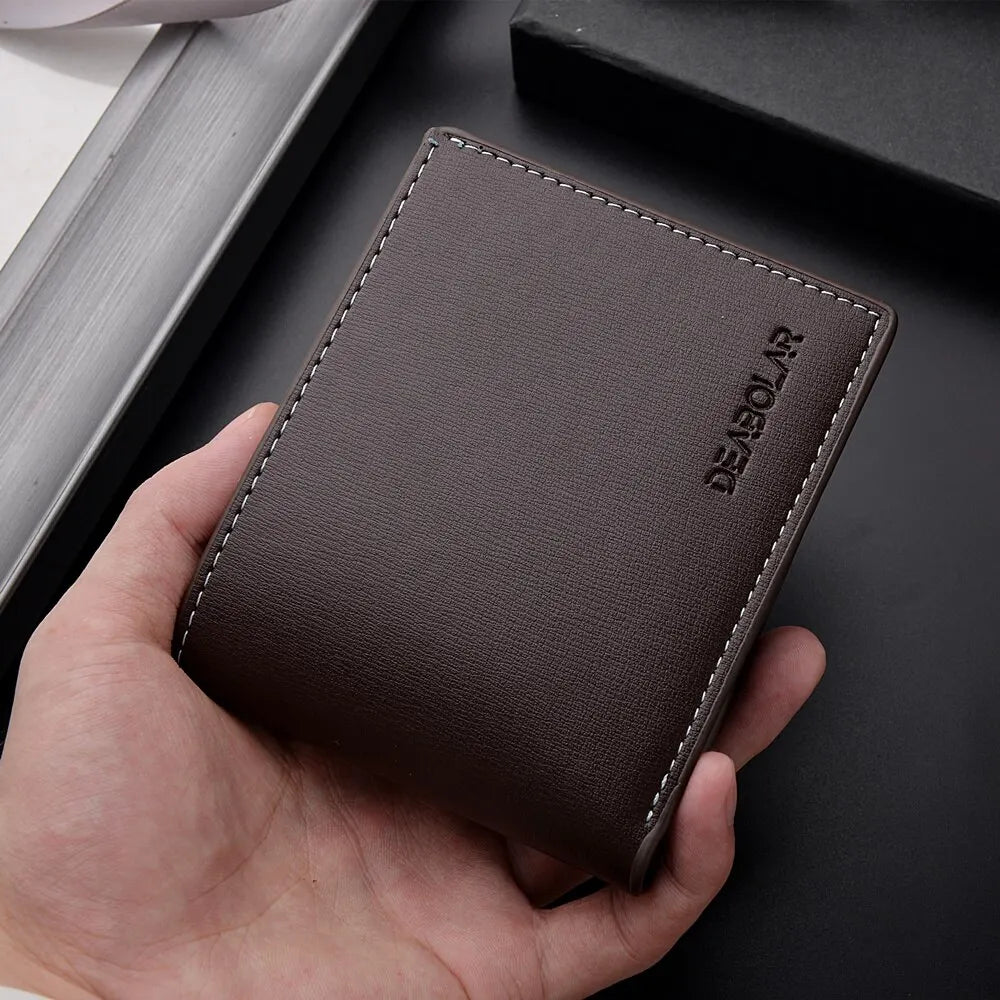 Pu Leather Men Short Wallet Thin Style Folding Young Men Credit Card Holder Wallet SuperFye Black SuperFye