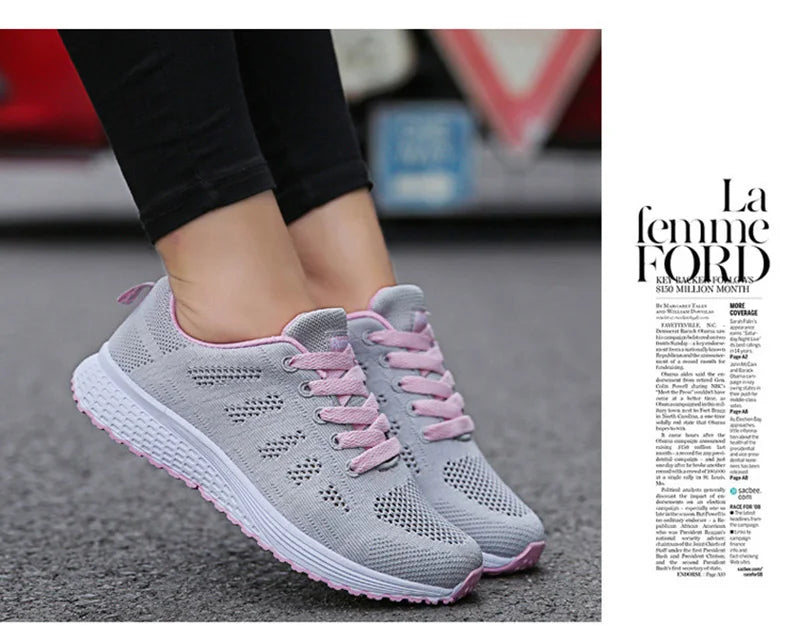 Women Casual Shoes Fashion Breathable Walking Mesh Flat Shoes Sneakers Women 2021 Gym Vulcanized Shoes White Female Footwear SuperFye A08Gray green / 42 SuperFye