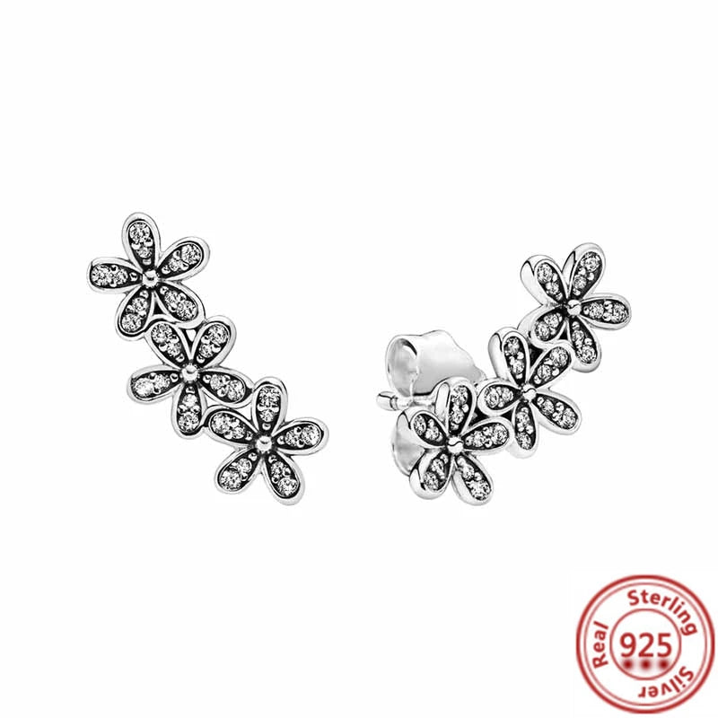 New 925 Sterling Silver Earring Feather Flowers Heart Pavé Infinite Shine Earrings Fit Original Brand Charms Jewelry Gifts Women