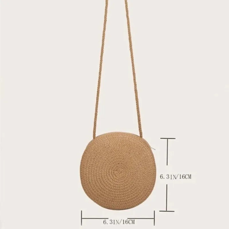 Minimalist Straw Bag Round Crossbody Purse Women Shoulder Vocation Style Handbag SuperFye orage SuperFye