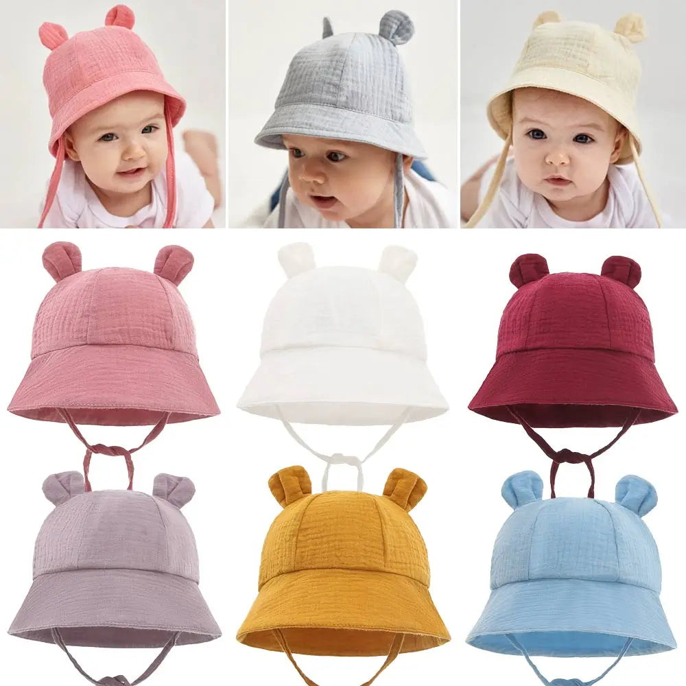 Soft Cotton Baby Sun Hat With Ears Cute Bunny Newborn Boys Girls Bucket Hat Summer Kids Toddler Panama Cap 0 to 12 Months SuperFye Light Yellow / One Size SuperFye