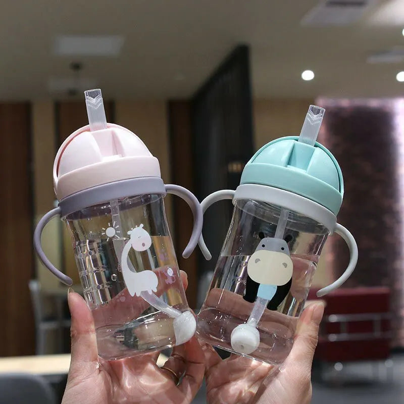 350ml Kids Drinking Cup Feeding Bottle With Straw Gravity Ball Wide Caliber Bottle SuperFye Pink SuperFye