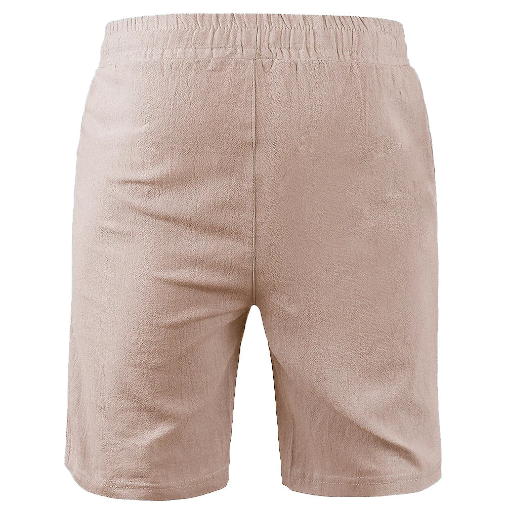 New Men's Cotton Linen Shorts Pants Male Summer Breathable Solid Color Linen Trousers Fitness Streetwear Lace up Bottoms SuperFye Khaki / XXL SuperFye