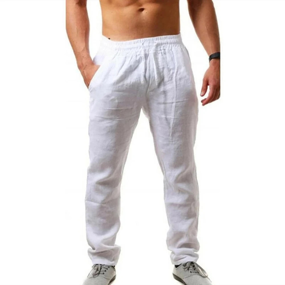 Men's Cotton Linen Long Pants Summer Solid Color Breathable Linen Trousers Male Casual Elastic Waist Casual Pants Harajuku Trous SuperFye WHITE / S SuperFye