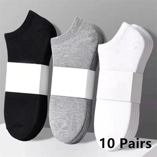 10 Pairs Men's Polyester Boat Socks New Style Black White Grey Business Men Stockings Soft Breathable Summer for Male SuperFye 10 Pairs Black / One Size SuperFye