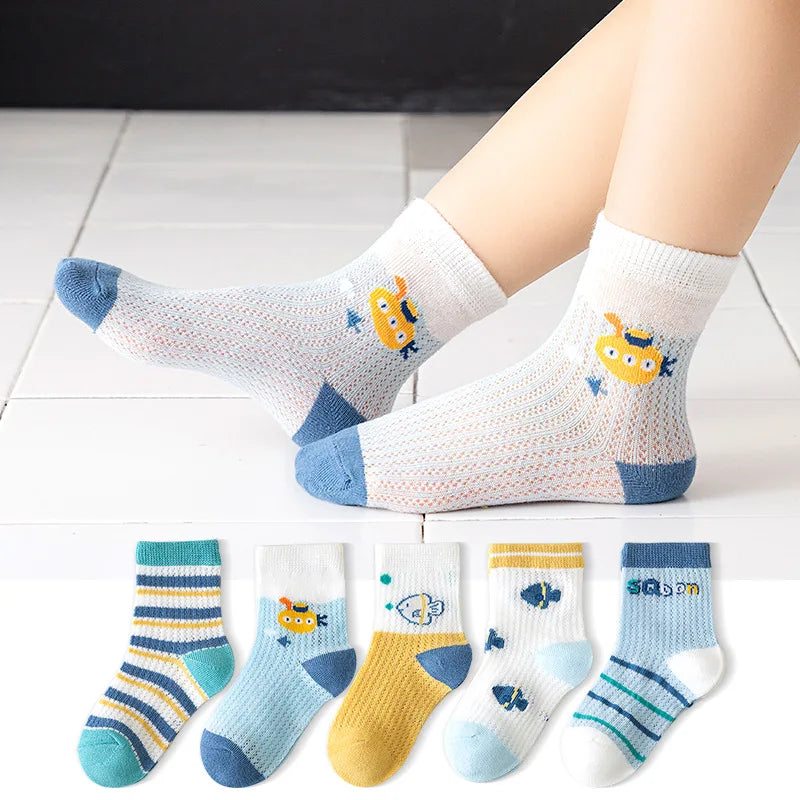 5 Pairs/Lot Children Socks Boy Girl Baby Fashion Cotton Solid Wild Soft Cozy Breathable For 1-12Y Summer Kids Casual Mesh Socks SuperFye F19911 / 3-5Years (M) SuperFye