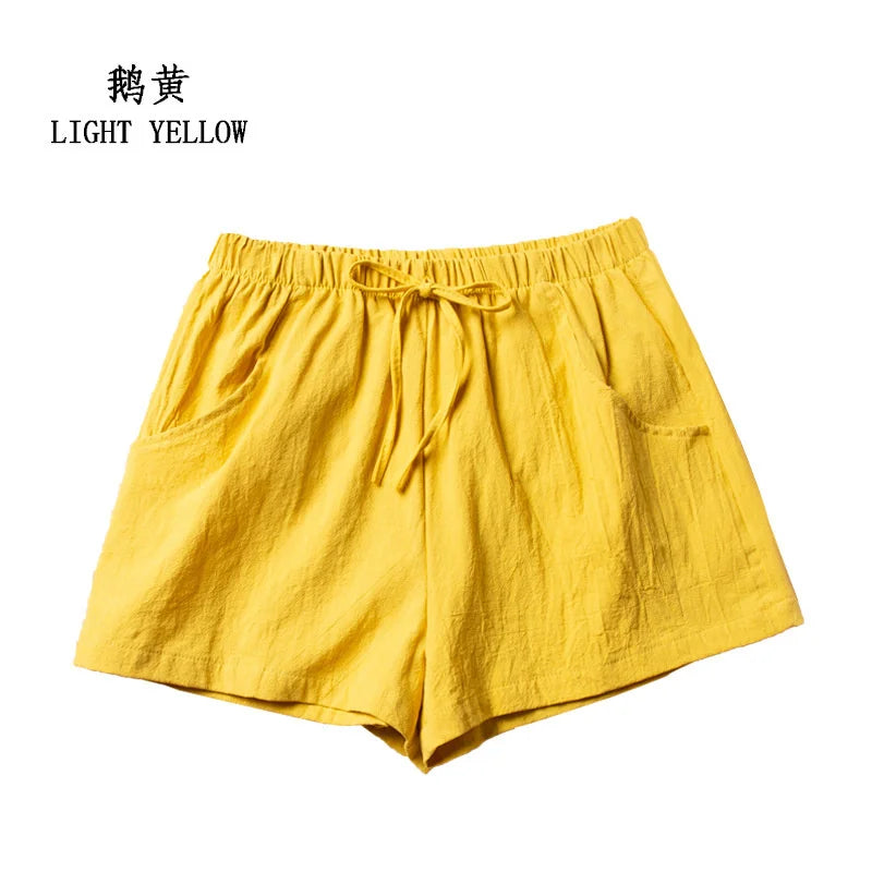 Casual Linen Shorts Women Gym Workout Shorts Cotton Short Pants High Waisted Black Ladies Short Femme Women Shorts Sport Femme SuperFye Yellow / S 40-50kg SuperFye