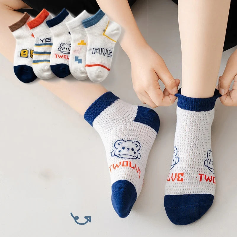 5 Pairs/Lot Children Socks Boy Girl Baby Fashion Cotton Solid Wild Soft Cozy Breathable For 1-12Y Summer Kids Casual Mesh Socks SuperFye F25911 / 1-3Years (S) SuperFye