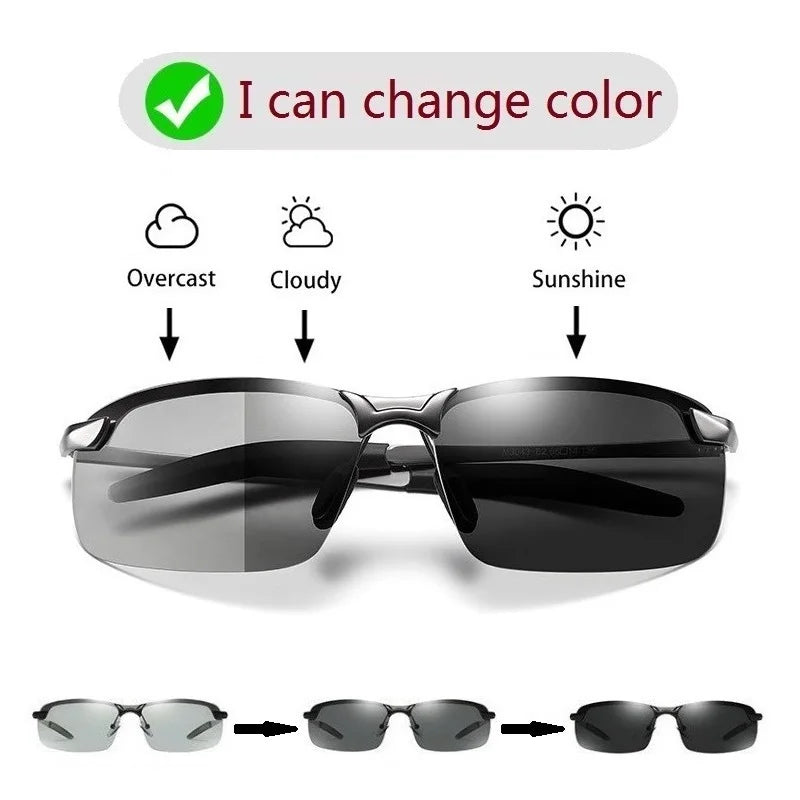 Men Photochromic Polarized Sunglasses Driving Fishing Chameleon Glasses Change Color Sun Glasses Day Night Vision UV400 Eyewear SuperFye SILVER - CHAMELEO SuperFye