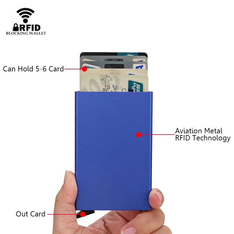 Rfid Smart Wallet Card Holder Metal Thin Slim Men Women Wallets Pop Up Minimalist Wallet Small Black Purse Vallet Walets for Men SuperFye Black SuperFye