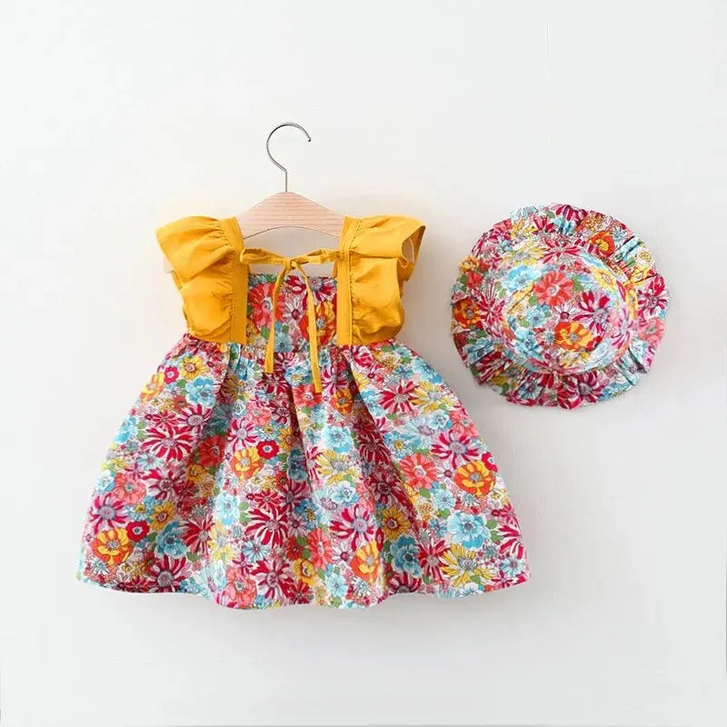 Summer New Girl Baby Strap Dress Fragmented Flower Children's Sleeveless Princess Dress 0-3 Year Old Newborn Comes with Hat SuperFye Green / 10(18-24m) SuperFye