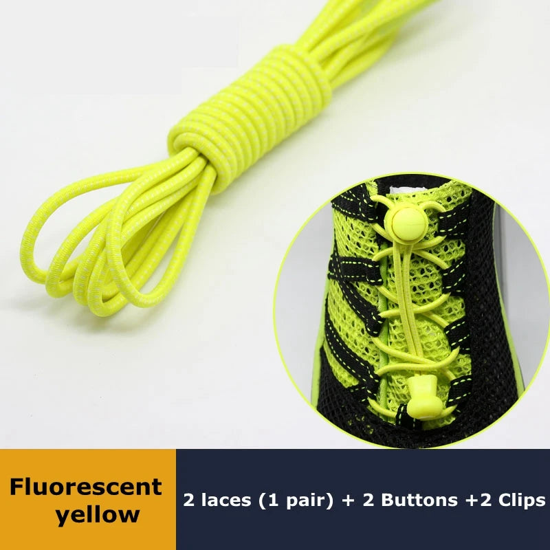 1Pair Shoelaces for Sneaker Elastic No Tie Shoe Laces Stretching Lock Lazy Laces Quick Rubber Shoelace Round Shoestrings SuperFye Fluorescent yellow SuperFye