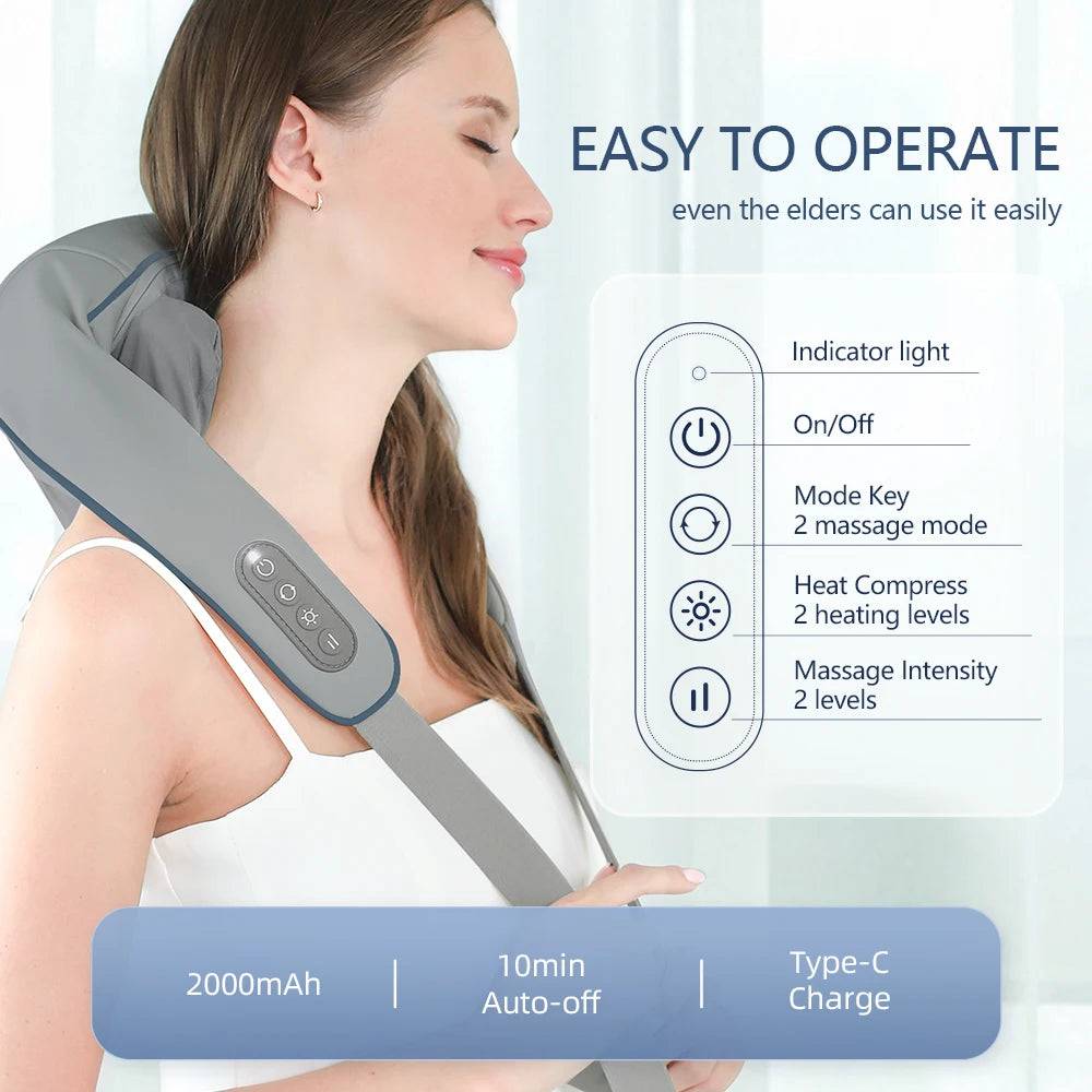 Foreverlily Wireless Neck And Back Massager Neck And Shoulder Kneading Massage Shawl Neck Cervical Relaxing Trapezius Massager SuperFye GRAY SuperFye