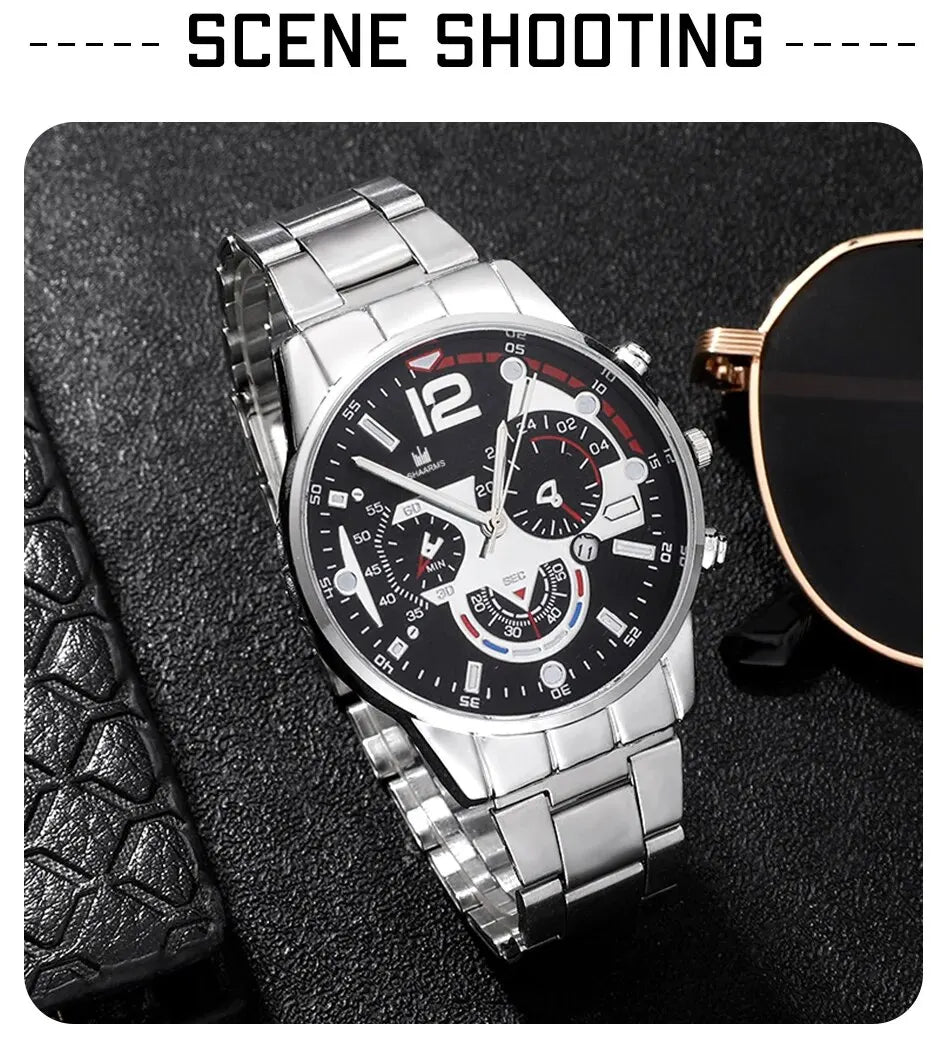 Luxury Brand Men Business Watch Stainless Steel Calendar Big Dial Watches for Men Fashion Sports Casual Quartz Wristwatch Clock SuperFye Silver SuperFye