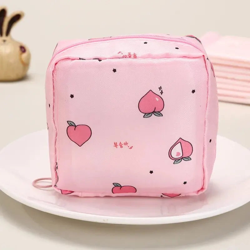 Women Sanitary Napkin Tampon Storage Bag Portable Waterproof Organizer Pouch Cartoon Pattern Sanitary Napkin Bag SuperFye Yellow Ice Cream SuperFye