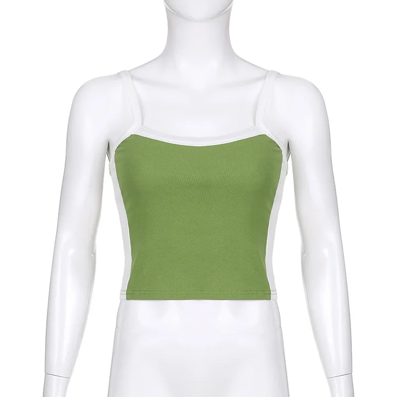 Sleeveless Knitted Crop Tops Green Sexy Basic Patchwork 2023 Summer Casual Cami Backless Y2k Vintage Tank Top Women SuperFye green / S SuperFye