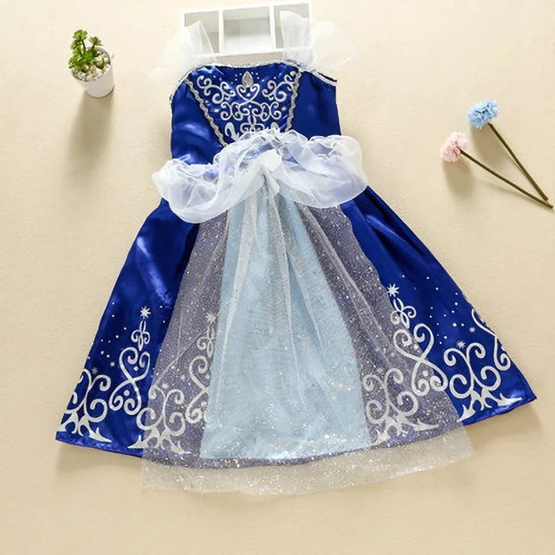 Girls Princess Dress Kids Cinderella Snow White Aurora Sofia Rapunzel Cinderella Halloween Costume Children Birthday Party Dress SuperFye DA02 / 3 Years SuperFye