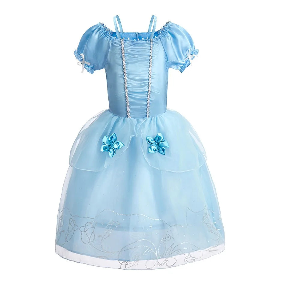 Girls Princess Dress Kids Cinderella Snow White Aurora Sofia Rapunzel Cinderella Halloween Costume Children Birthday Party Dress SuperFye DN06 / 4 Years SuperFye