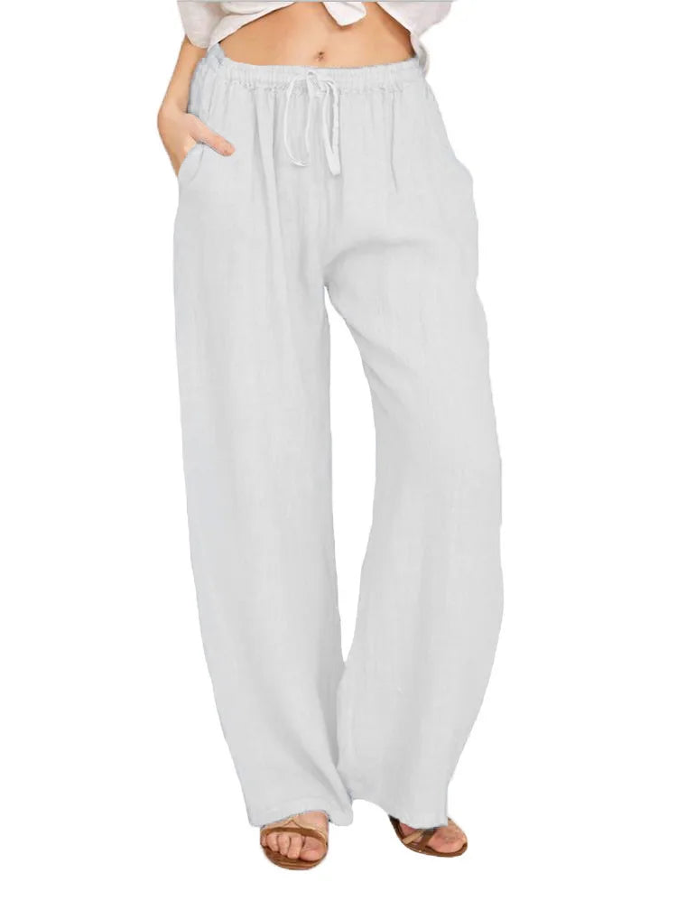 Summer and Autumn New Casual Women's Wear in Europe, America, and Europe Large Loose Cotton Hemp Casual Pants SuperFye WHITE / XXXL SuperFye