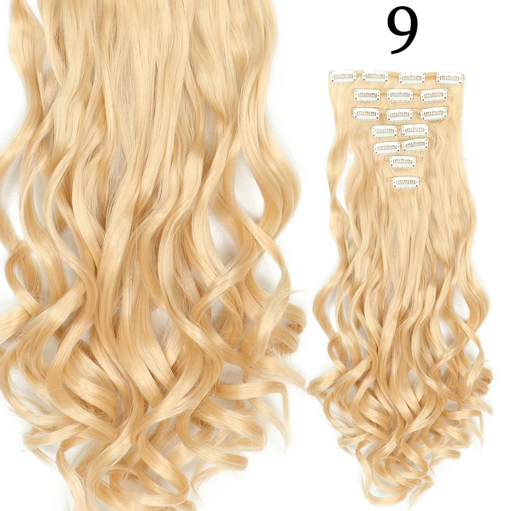 24Inchs 16 Clips in Hair Extensions Long Straight Hairstyle Synthetic Blonde Black Hairpieces Heat Resistant False Hair