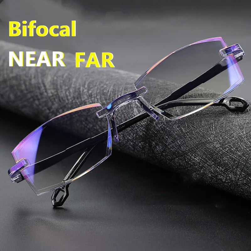 2 Pair New Men Women Rimless Reading Glasses Anti Blue Light Bifocal Far Near Magnification Eyewear Presbyopic Glasses +150 +200 SuperFye 2 pairs / +350 SuperFye