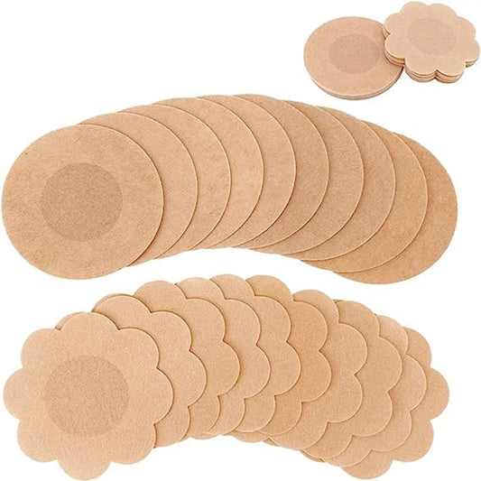 100Pcs Nipple Sticker Disposable Invisible Chest Sticker Non-woven Bra Breast Patch Bra-less Pasties Pad Nipple Cover Stickers SuperFye Round 100pcs / 100PCS SuperFye