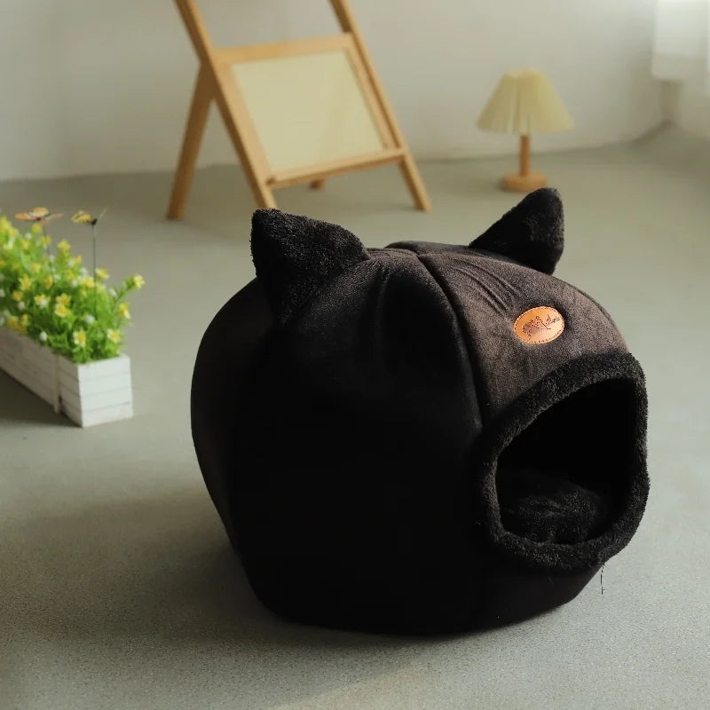 New Deep Sleep Comfort In Winter Cat Bed Iittle Mat Basket Small Dog House Products Pets Tent Cozy Cave Nest Indoor Cama Gato SuperFye black / XL 39x39x40cm SuperFye